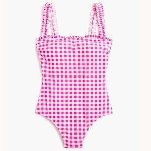 J Crew Gingham Ruffle One Piece Swimsuit